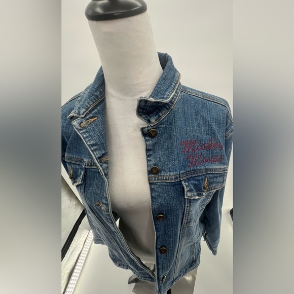Disney Store Retro Mickey Mouse Painted Back Rhinestone Denim Trucker Ja… - Picture 14 of 15